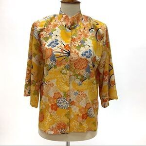 Vintage Rare Asian Inspired Floral Jacket Shacket by Sachiko Yellow Size S
